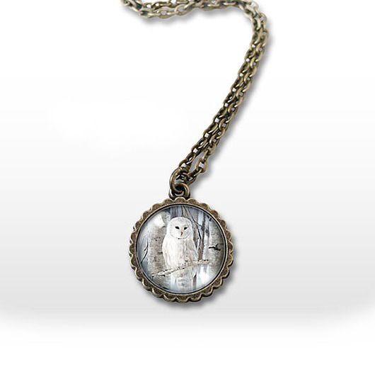 wisiory Medalion - Biała sowa - mały, brąz