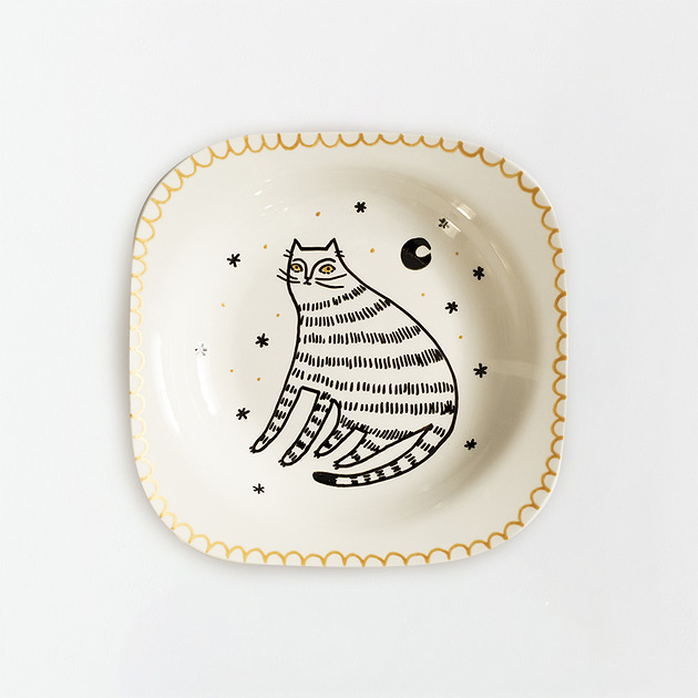 Ozdoby na ścianę Talerz na ścianę - kot nocny