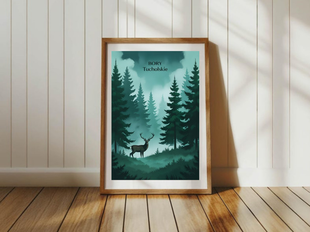 plakaty PLAKAT Bory Tucholskie las ilustracja jeleń