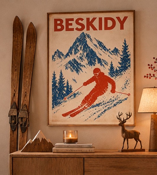 plakaty PLAKAT GÓRY narty SKI zimowy sport Alpy retro personalizacja