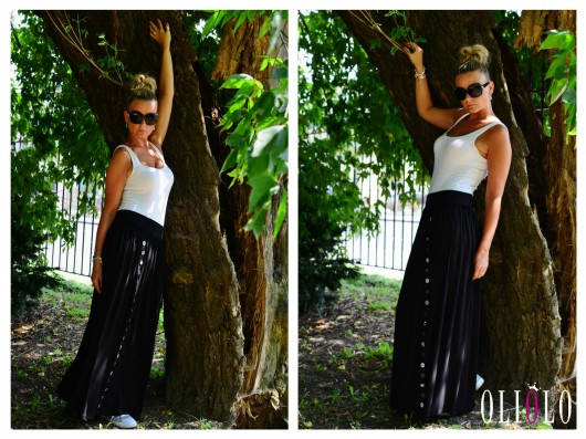 Spódnica maxi czarna guziki oversize OLIOLO Pudrowy Różowy