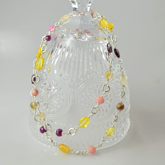 srebrne naszyjniki Mix kamieni żółto-różowy - srebrny naszyjnik