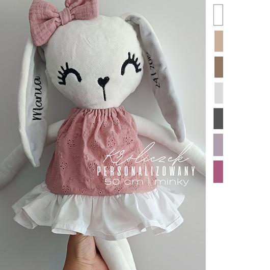 przytulanki dla niemowląt i dzieci Króliczek - pamiątka narodzin, chrztu  haft