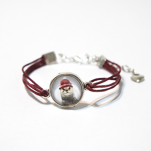 bransoletki ze szkła Bransoletka - Wydra - bordo, sznurki
