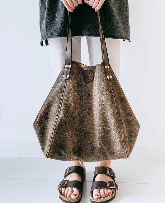 torby na ramię Brązowy tote bag z naturalnej skóry