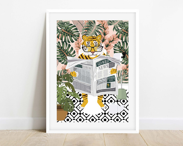 grafiki i ilustracje Tygrys w tropikalnej oazie