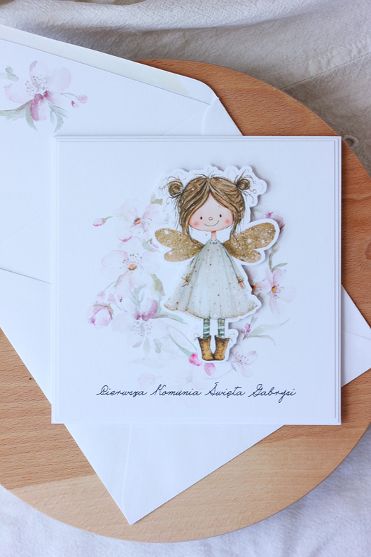 kartki na komunię Aniołek. Kartka komunijna dla dziewczynki