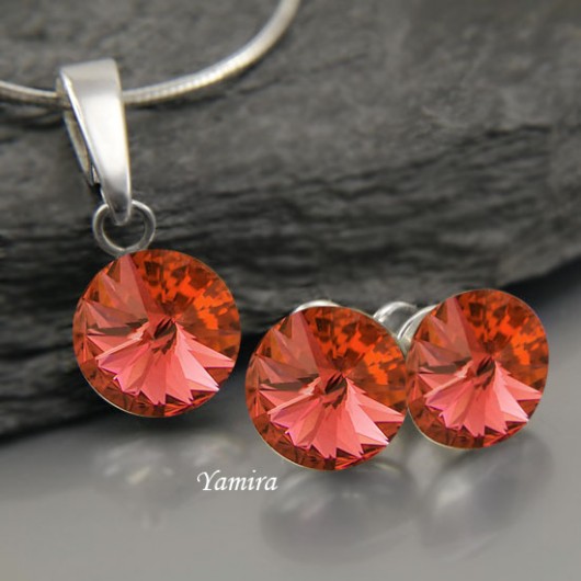 kryształ Swarovski Rivoli Padparadscha 8mm komplet yamira