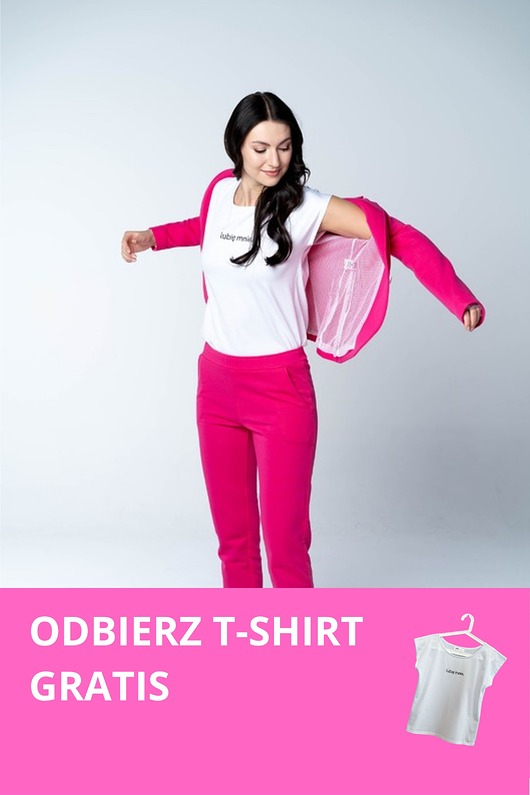 komplety damskie Komplet garnitur damski Fuchsia Fever różowy z dresówki GRATIS T-SHIRT