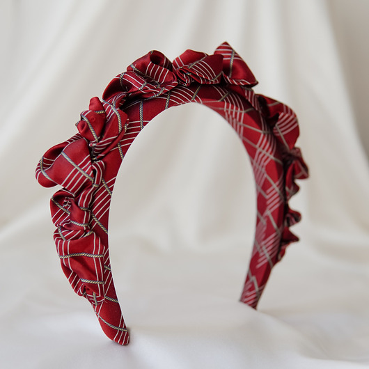 opaski do włosów Marszczona opaska z jedwabnego krawata w kratę