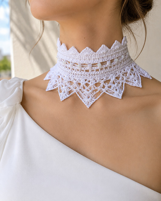 chokery Koronkowy biały choker