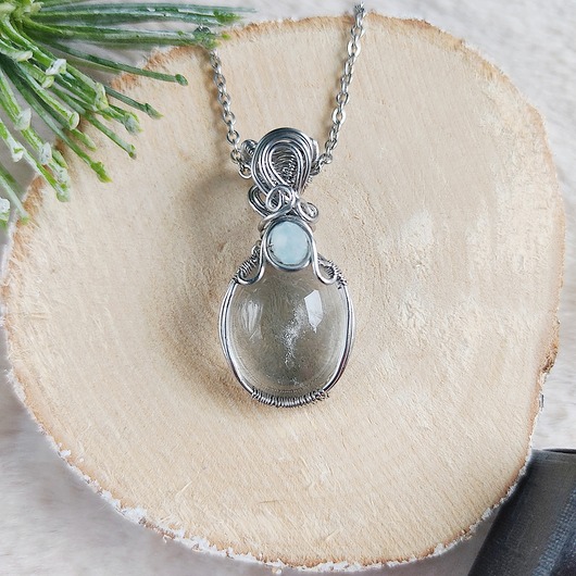 wisiory Naszyjnik Kryształ Górski stal chirurgiczna wisiorek handmade wirewrapping