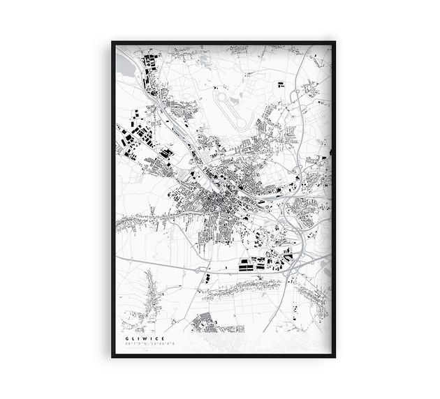 plakaty Gliwice - mapa miasta  plakat