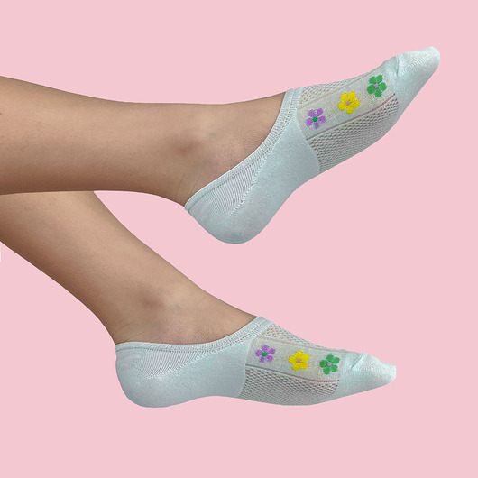 skarpetki damskie Stopki w kwiatki - Retro styl seledynowe