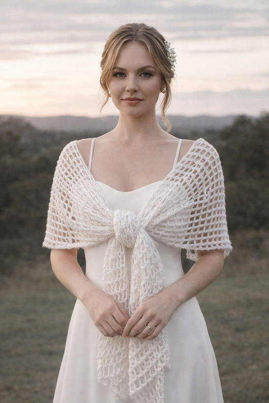 dodatki ślubne Biały delikatny szal ślubny etola z wełną merino ręcznie wykonany