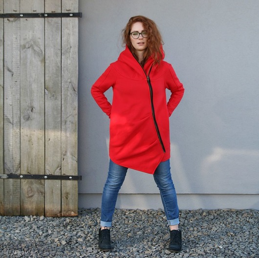 bluza z kapturem damska Bluza płaszczyk  damska asymetryczna bawełniana