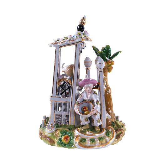 figurki i rzeźby Porcelanowy świecznik figuralny z motywem orientalnym,przełom XIX i XX wieku