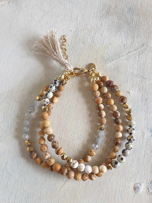 bransoletki z kamieni naturalnych Bransoletka TRIO jaspis, labradoryt, hematyt, lniany chwost