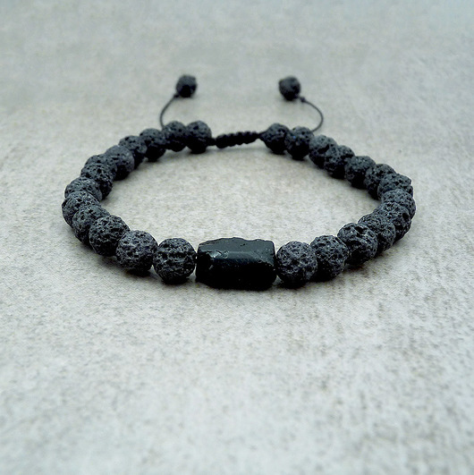 bransoletki z kamieni naturalnych Surowy turmalin i grafitowa lawa