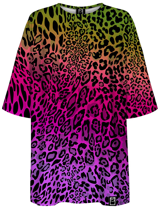 t-shirt damskie DR.CROW T-shirt Damski Oversize Multicolor Leopard