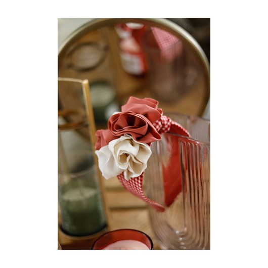 opaski do włosów Opaska w kratkę z jedwabnymi rozami