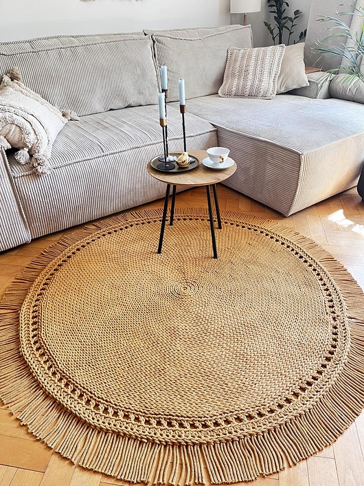 dywany Okrągły dziergany dywan Boho Musztrarda 140 cm