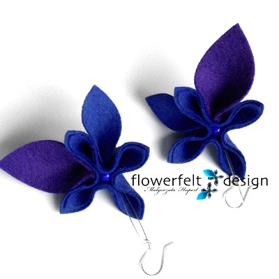 Granat z Fioletem kolczyki FlowerFelt Design