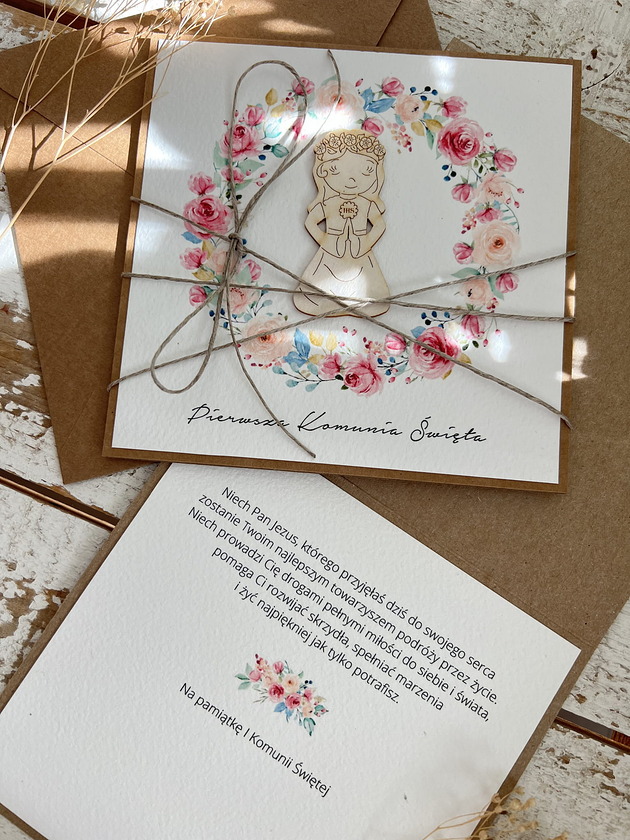 kartki na komunię Kartka na komunię - pamiątka komunii ręcznie robiona