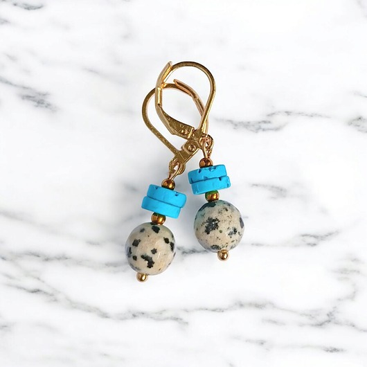 kolczyki z kamieniami JASPER collection : kolczyki krótkie : jaspis & lawa turkusowa