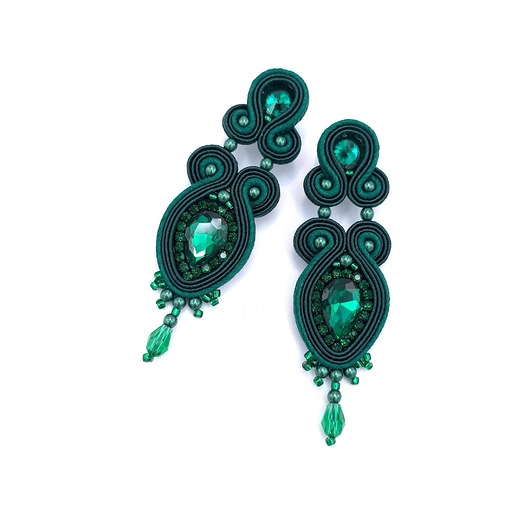 kolczyki soutache Lady kolczyki sutasz zielone wieczorowe lekkie z kryształkami