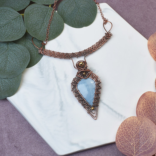 kolie Miedziany naszyjnik wire wrapping z opalem owyhee #501