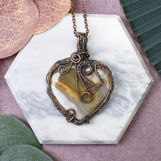 wisiory Miedziany wisiorek wire wrapping z agatem z Botswany #456
