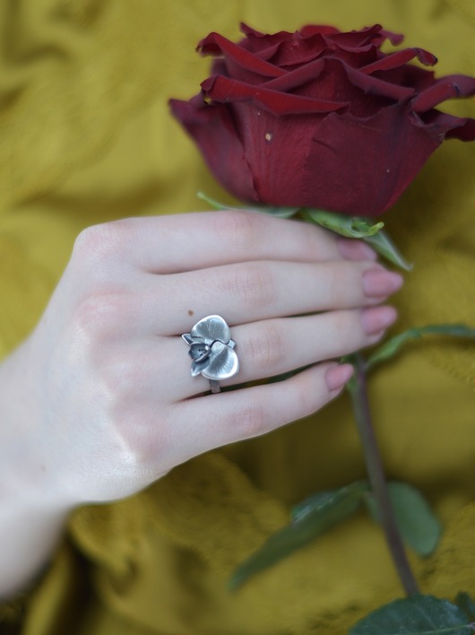 pierścionki srebrne Pierścionek srebrny - Orchidea mała regulowana