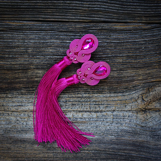 kolczyki soutache Fuksja- kolczyki sutasz z chwostami