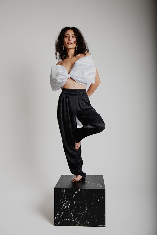 spodnie materiałowe damskie Spodnie Kalina haremki grafitowe