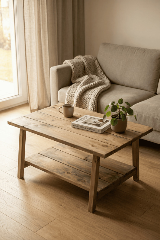 stoły Stół kawowy z litego drewna w stylu farmhouse