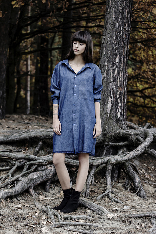 Blue denim shirt dress A2