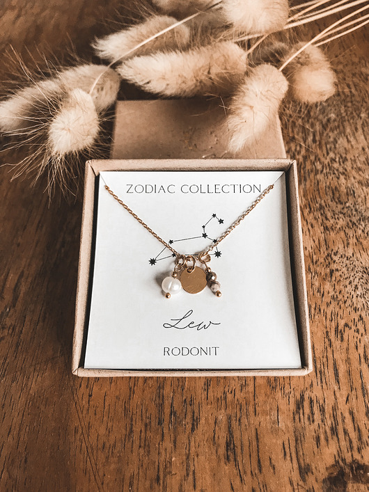 złote naszyjniki Naszyjnik znak zodiaku Lew rodonit