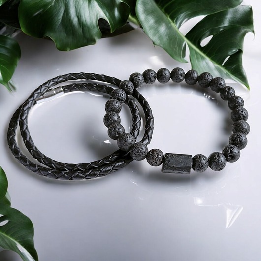 biżuteria męska Komplet - OCHRONA - turmalin, skóra