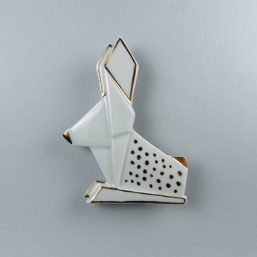 broszki Broszka Pozłacana Porcelanowa Origami Królik