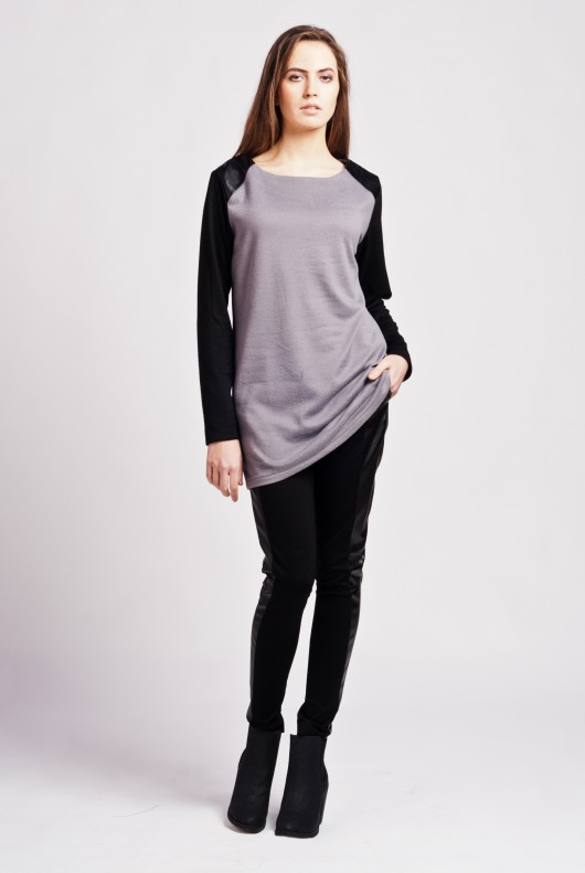 Long blouse with contrasting sleeves  / blu109 Lanti