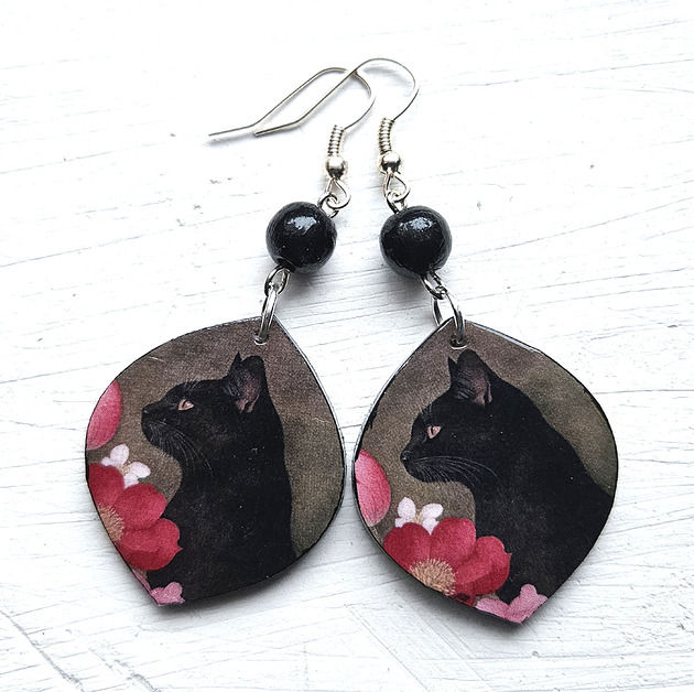 kolczyki - inne Czarny tajemniczy kot