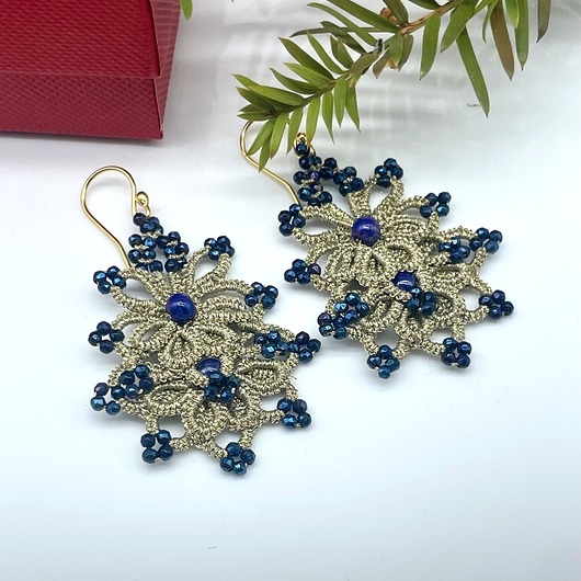 kolczyki złote Kolczyki złote koronka frywolitka 097