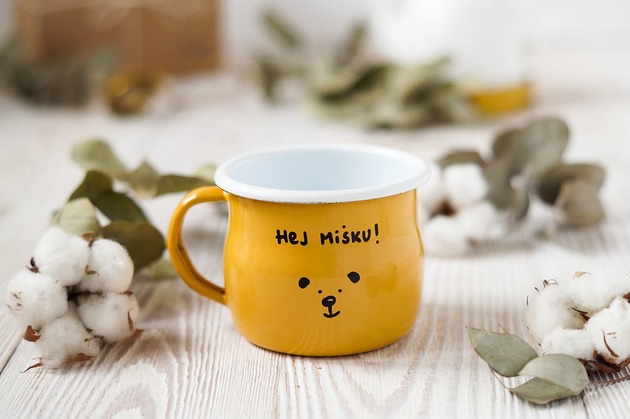 kubki Emaliowany Kubek Hej Miśku!