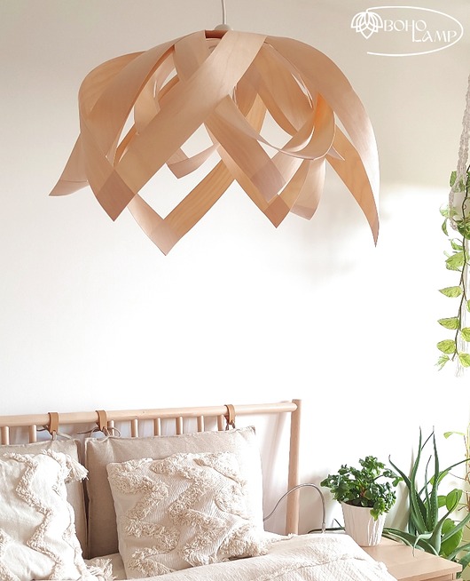 lampy wiszące Duża boho lampa z drewnianym abażurem MARIGOLD