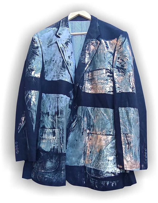 marynarki damskie Upcyclingowa marynarka z ręcznym nadrukiem UV