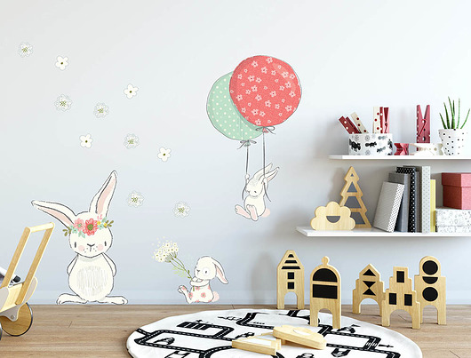Naklejki ścienne Króliki,kwiaty i balony 2 Make My Wall 