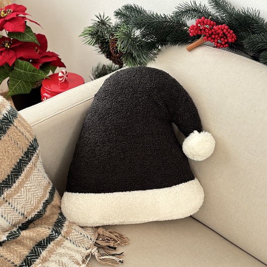 dekoracje świąteczne Poduszka W Kształcie Czapki Mikołaja Czarna Boucle