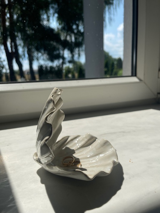 pojemniki na biżuterię Ceramiczna Muszla Muszelka Skarbiec z Perłą na Biżuterię Perłowa Biel