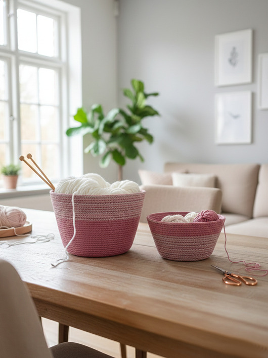 kosze do przechowywania Zestaw koszyków ze sznurka Różany Spokój na prezent KS033